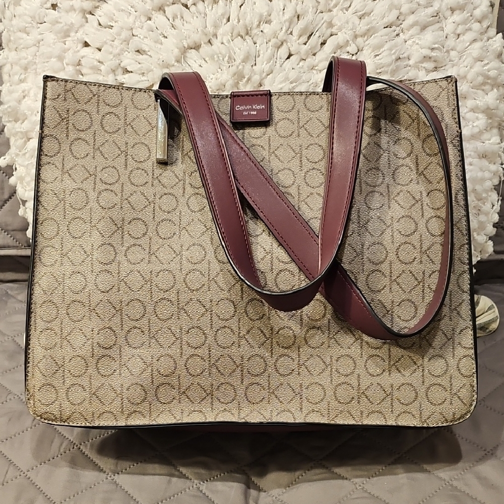 Calvin Klein Audrey Tote Shoulder Bag with Monogram Pattern Design